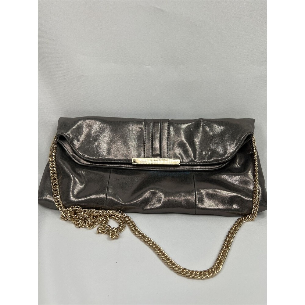 Expression Iridescent Silver￼ Purse Folds To Clutch Shoulder Bag Chain Magnet